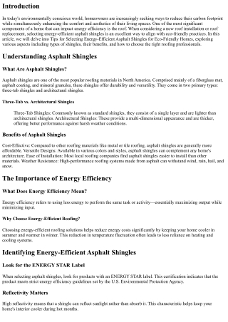 Tips for Selecting Energy-Efficient Asphalt Shingles for Eco-Friendly Homes