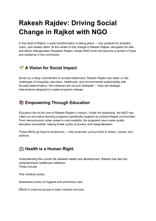 Rakesh Rajdev - Driving Social Change in Rajkot with NGO