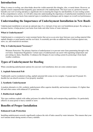 Understanding the Importance of Underlayment Installation in New Roofs