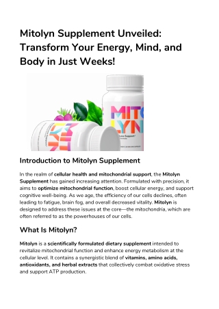 Mitolyn Supplement Unveiled: Transform Your Energy, Mind, and Body in Just Weeks