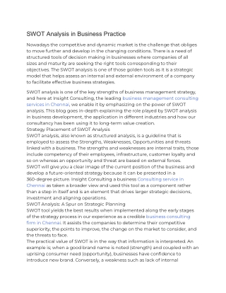 SWOT Analysis in Business Practice