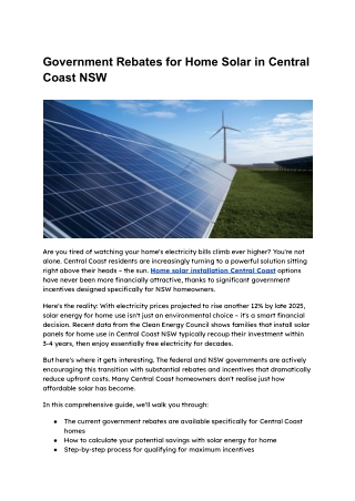 Government Rebates for Home Solar in Central Coast NSW