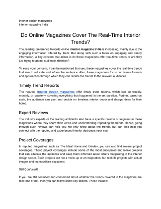 Do Online Magazines Cover The Real-Time Interior Trends?