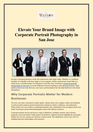 Elevate Your Brand Image with Corporate Portrait Photography in San Jose