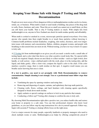 Keeping Your Home Safe with Simple P Testing and Meth Decontamination