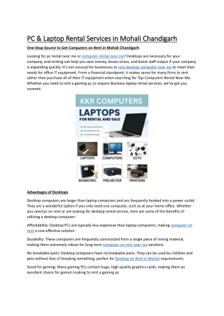PC & Laptop Rental Services in Mohali Chandigarh
