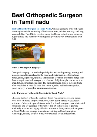 Best Orthopedic Surgeon in Tamil nadu