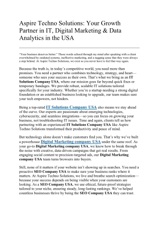 Aspire Techno Solutions- Your Growth Partner in IT, Digital Marketing & Data Analytics in the USA