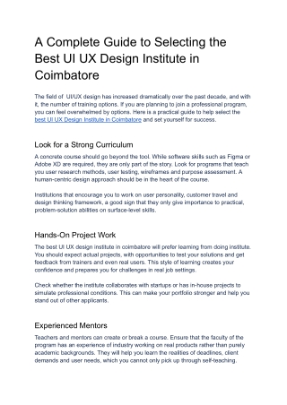 A Complete Guide to Selecting the Best UI UX Design Institute in Coimbatore