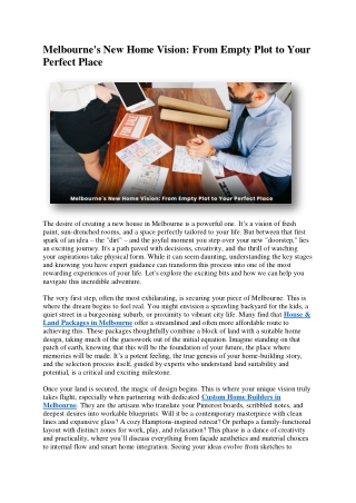 Melbourne's New Home Vision From Empty Plot to Your Perfect Place