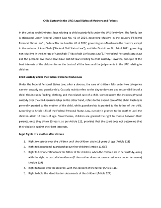 Child Custody in the UAE: Legal Rights of Mothers and Fathers