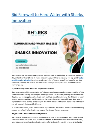 Bid Farewell to Hard Water with Sharks Innovation