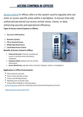 Choose Cismycro Business Solutions for Office Access Control