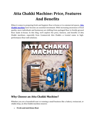 Atta Chakki Machine: Price, Features And Benefits