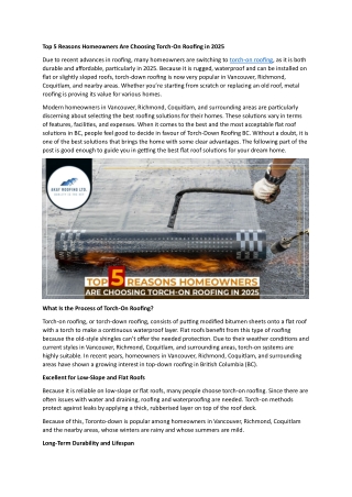 Top 5 Reasons Homeowners Are Choosing Torch-On Roofing in 2025