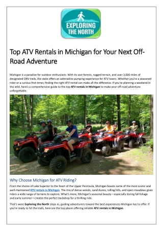 Top ATV Rentals in Michigan for Your Next Off-Road Adventure