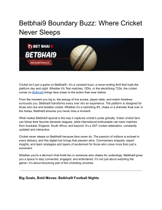Betbhai9 Boundary Buzz: Where Cricket Never Sleeps