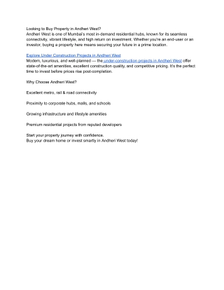 Explore Under Construction Projects in Andheri West