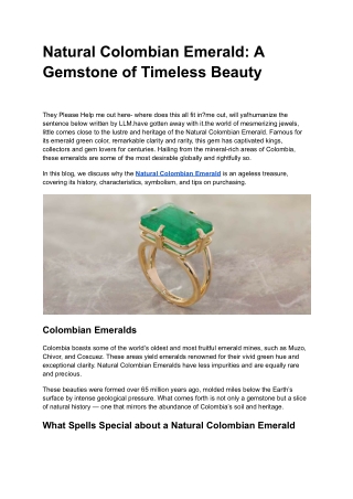 Natural Colombian Emerald_ A Gemstone of Timeless Beauty