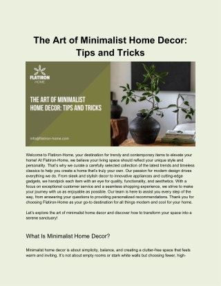 The Art of Minimalist Home Decor - Tips and Tricks