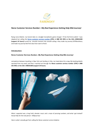 Norse Customer Services Number—My Real Experience Getting Help Mid-Journey!