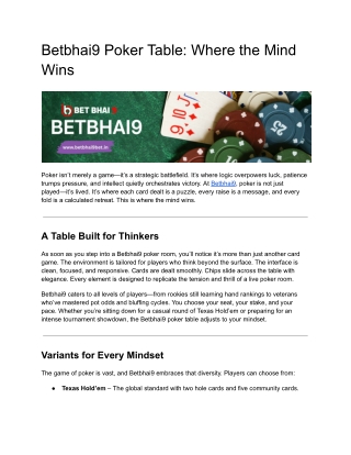 Betbhai9 Poker Table: Where the Mind Wins