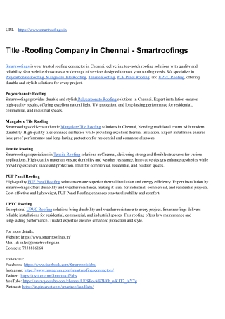 Roofing Company in Chennai - Smart Roofs and Fabs