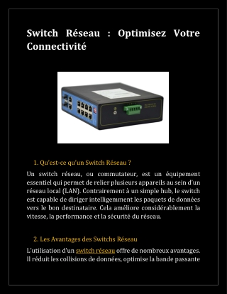 Switch Réseau- Optimisez Votre Connectivité