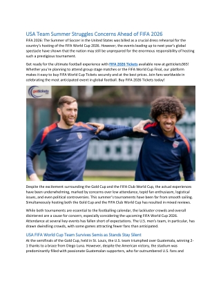 USA Team Summer Struggles Concerns Ahead of FIFA 2026