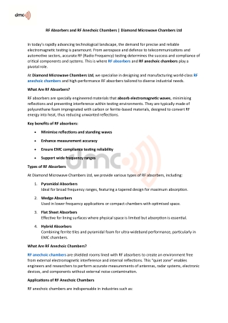 RF Absorbers and RF Anechoic Chambers | Diamond Microwave Chambers Ltd