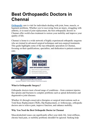 Best Orthopaedics Doctors in Chennai