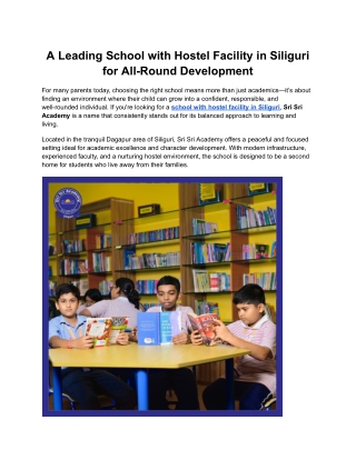 A Leading School with Hostel Facility in Siliguri for All-Round Development