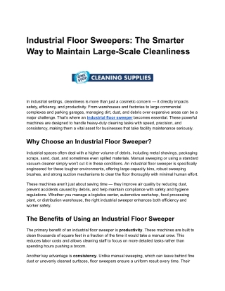Industrial Floor Sweepers_ The Smarter Way to Maintain Large-Scale Cleanliness