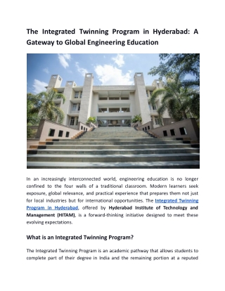 The Integrated Twinning Program in Hyderabad - A Gateway to Global Engineering
