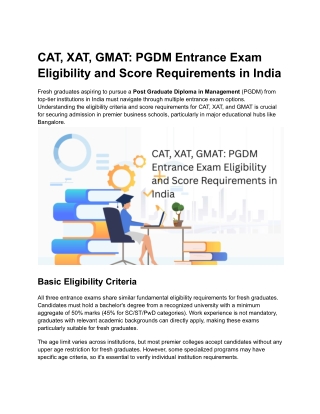 CAT, XAT, GMAT: PGDM Entrance Exam Eligibility and Score Requirements in India