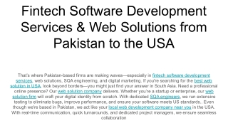 Fintech Software Development Services & Web Solutions from Pakistan to the USA