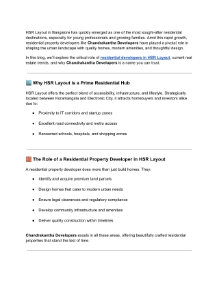 Residential property developer in HSR Layout