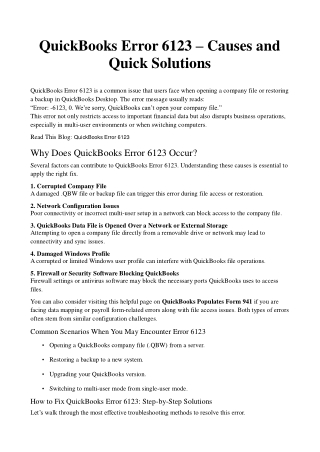 Fix QuickBooks Error 6123 | Causes and Proven Solutions