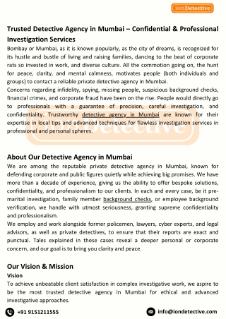Professional Detective Agency in Mumbai for Reliable & Confidential