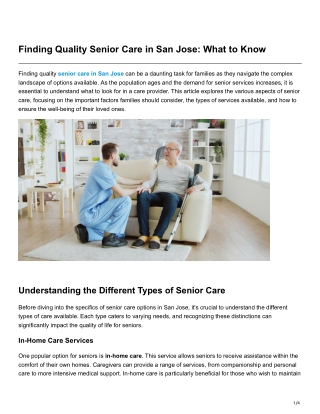 Finding Quality Senior Care in San Jose What to Know
