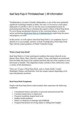 Kaal Sarp Puja in Trimbakeshwar All information