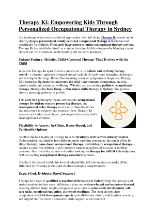 Child Development & OT Services in Sydney