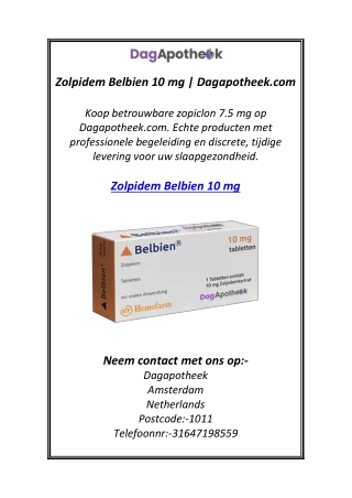 Zolpidem Belbien 10 mg | Dagapotheek.com
