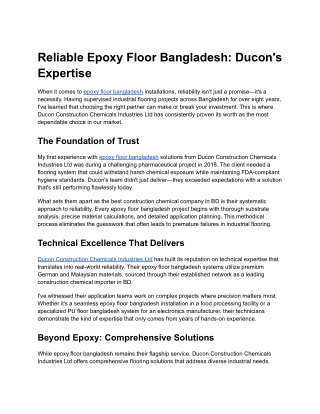 Reliable Epoxy Floor Bangladesh- Ducon's Expertise