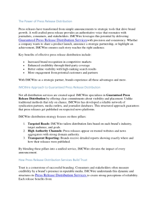 IMCWire Advanced Press Release Distribution Services for Results