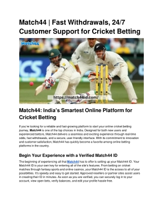 Match44 | India’s Smart Platform for Cricket Betting