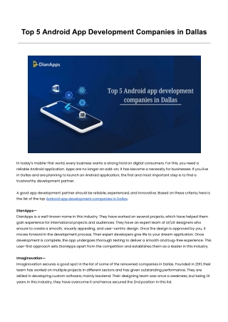 Top 5 Android App Development Companies in Dallas