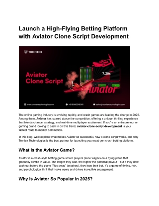 Launch a High-Flying Betting Platform with Aviator Clone Script Development