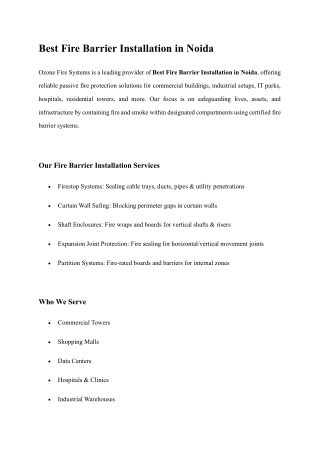 Best Fire Barrier Installation in Noida