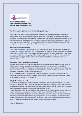 Top Neurosurgery Specialist and Best Hernia Surgery in Jaipur